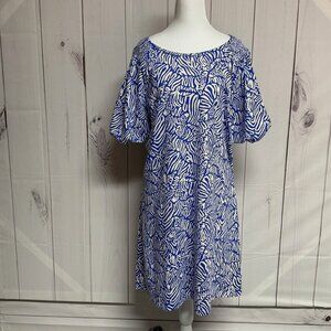 Lilly Pulitzer Rosen T-Shirt Dress Martinique Blue Zee Bebe, Size XL, EUC!!!!